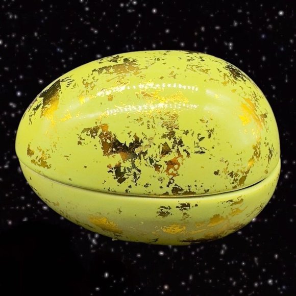 Ceramic Green Egg Shaped Trinket Box Jewelry Container w Gold Decor 5”W 3”T - Picture 5 of 10